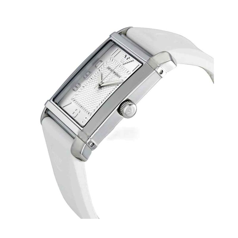 Emporio Armani Ladies Classic Watch - AR0498 Rectangular White Rubber Strap - Image 2