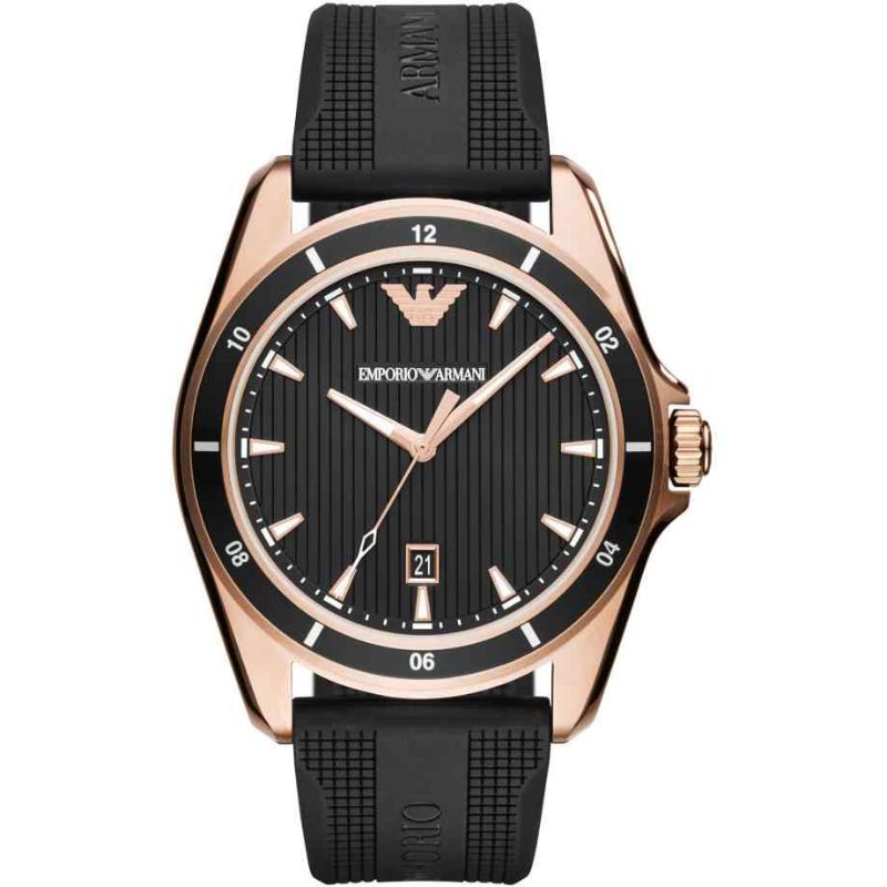 Emporio Armani Men's Sports Watch - AR11101 Rose Gold PVD & Black Rubber Strap