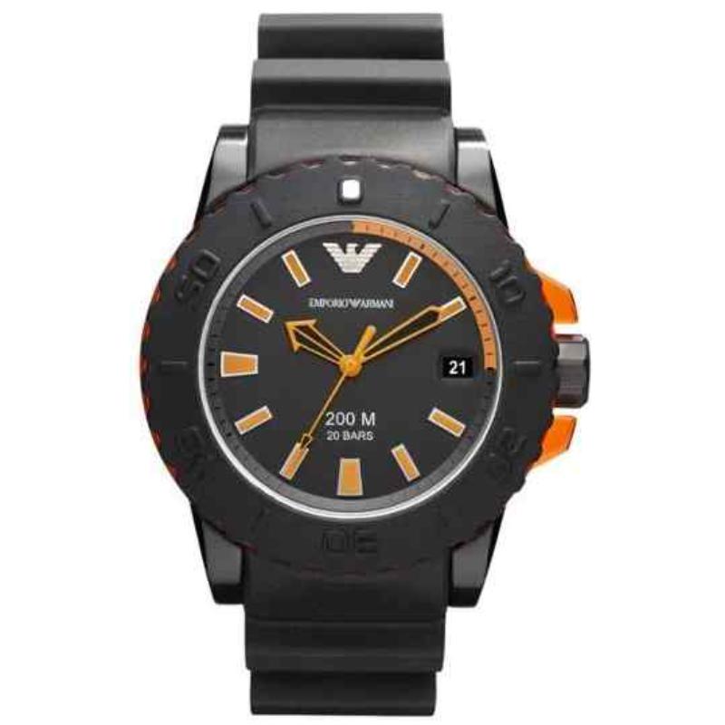 Emporio Armani AR5969 Men’s Sport Dive Watch – Black Dial, Black Rubber Strap